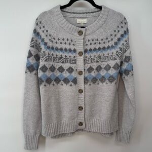 Lucky Brand Gray and Blue Patterned Cardigan